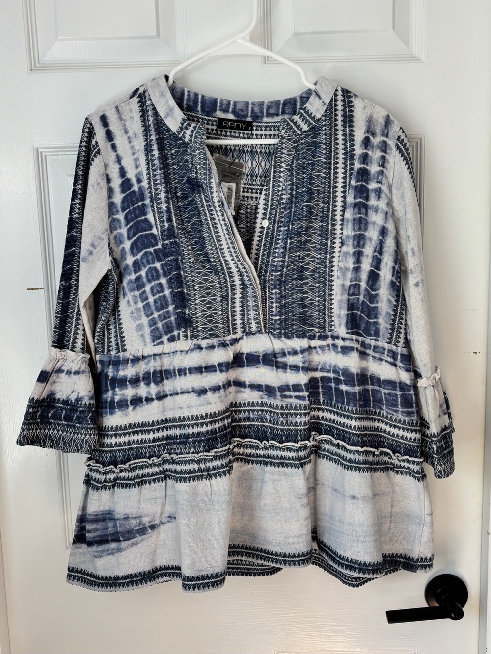 APNY Blue & White Tie-Dye Peasant Tunic